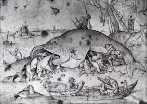 Grote vissen eten kleine vissen, 1556 door Pieter Bruegel the Elder